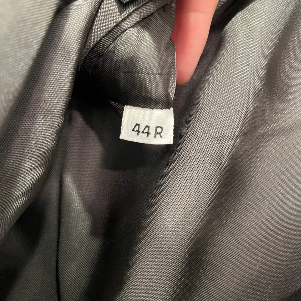 Hart Schaffner Marx Mens 44R Herringbone Sport Coat Grey Black Blazer 2 Button